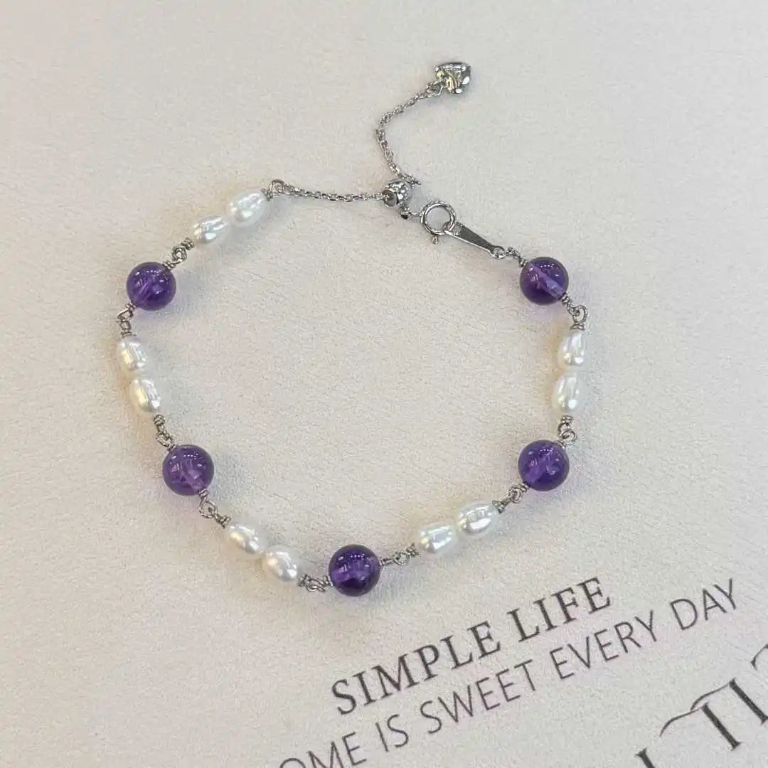 Natural Crystal for Love Bracelet 4-5mm Natural Freshwater Rice-Shaped Pearl Light Luxury Pearl Pearl Bracelets Bangles