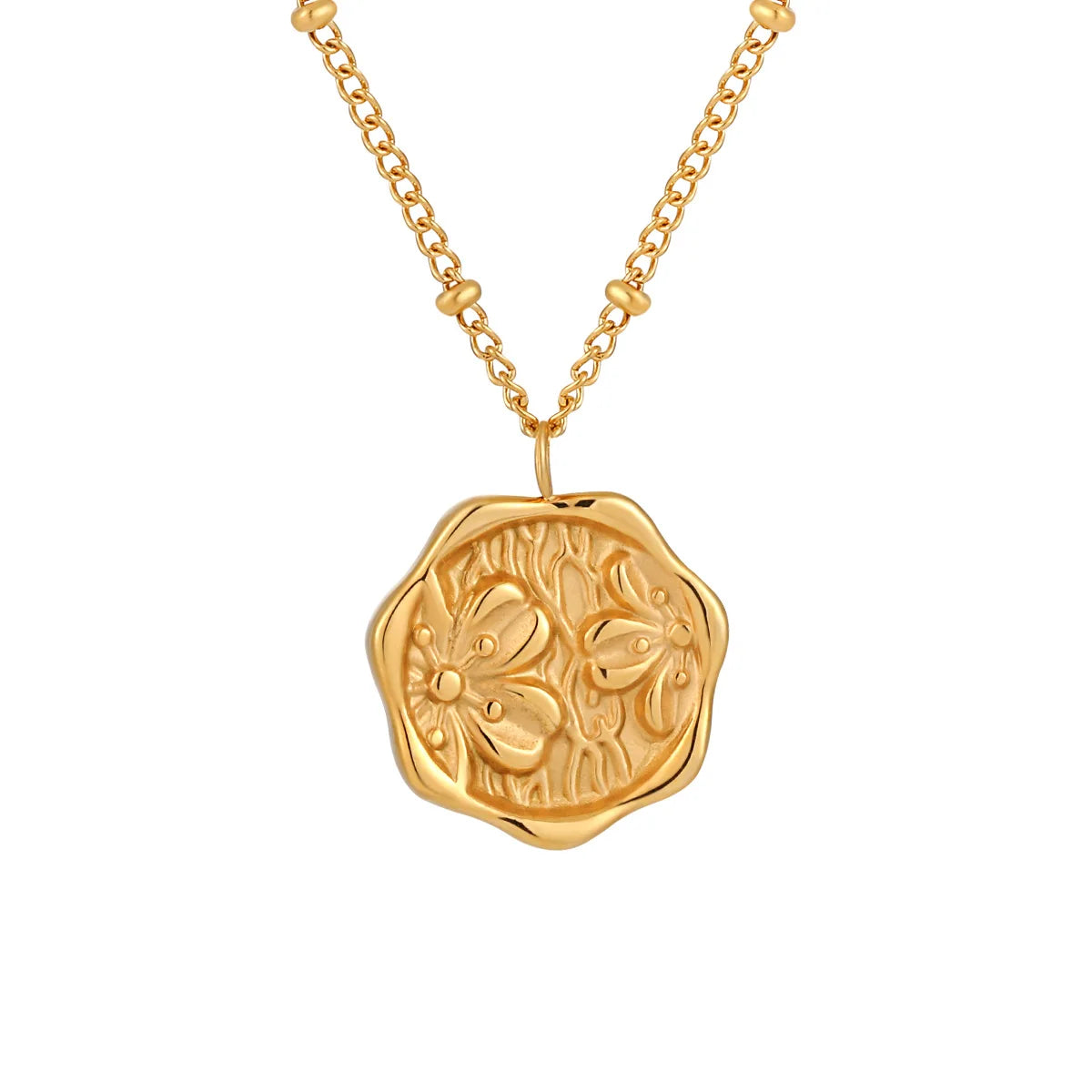 Simple Vintage 18k Gold Plated Stainless Steel Peach Blossom Pendant Necklace