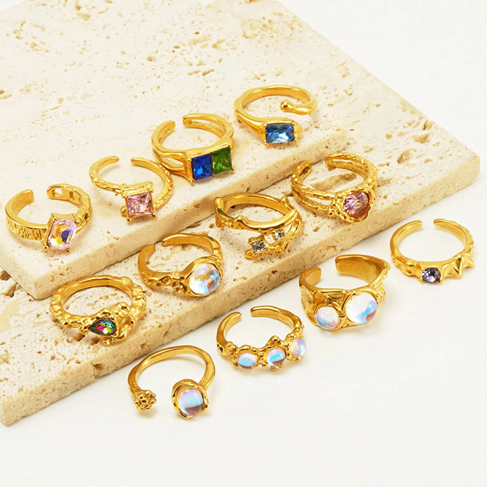 Wholesale Mens Thumb Custom 18k Gold Plated Unique Zirconia Adjustable Stainless Steel Wedding Rings for Women Jewelry