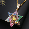 Fashion Multicolored Iced Out Zircon Hexagonal Star Pendant Hip Hop Copper Star Charm Necklace for Men Women