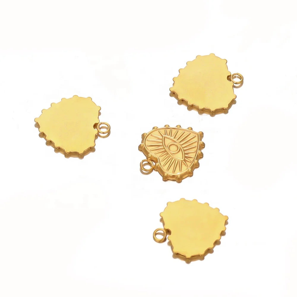 5Pcs 15mm Width Stainless Steel Peach Heart Small Eye Charms Pendants for DIY Jewelry Findings Necklace Bracelet Accessories