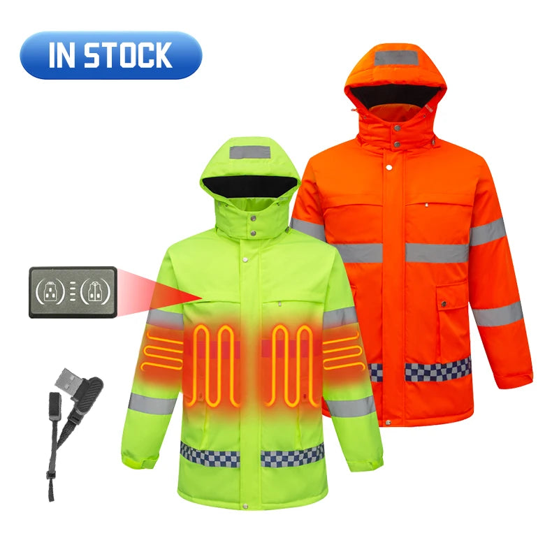 Winter Custom Usb Rechargeable Electric Heated Jacket Coats for Men Women High Vis Battery Heated Work Jacket Construction
