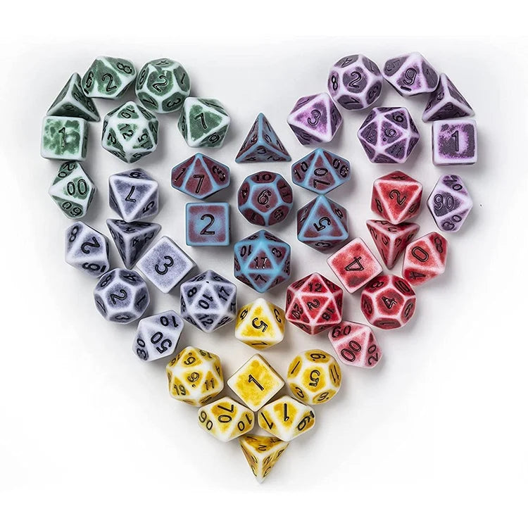 Unique Bulk Fun Bone DND Dice Set 7PCS Yellow Red Polyhedral Acrylic Dice for Dungeons and Dragons Pathfinder RPG