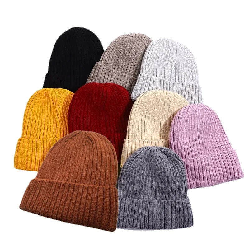 Wholesale Knit Cuffed Beanie Hat Stretch Ribbed Acrylic Winter Ski Cap Custom Logo Core Yarn Beanie Hat With Fleece Lining