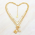 2027 New Trend Korean Jewelry Multi-layer Lock Diamond Pendant Necklace OT Buckle Alloy Gold Plated Charm Women's Necklace