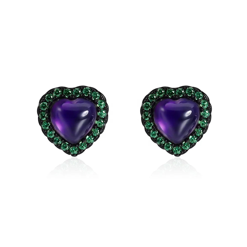 Abiding Nano Emerald Green Heart Earring Jewelry 925 Sterling Silver Amethyst Gemstone Stud Earrings for Women 2024