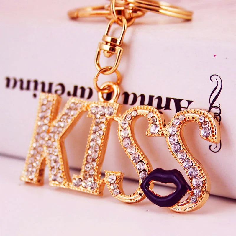 Lips Kiss Shape Rhinestone Crystal Diamond Painting Keychain Hanging Pendant Key Chain Ring for Purse Gift Car Bag Charm Decor