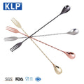 KLP bar Accessory Personalized Gold Stainless Steel Cocktail Stirring Mixing Bar Spoon and Fork Cocktail Stirring Spoon