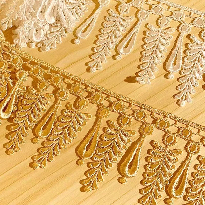 Hot Sale New Design Gold Sequin Border Lace Trim Tassel Fringe Hollow Out