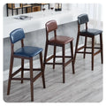 Scandinavian Style Solid Wood Vintage Textured Leather Leisure Bar Stool American High Stools