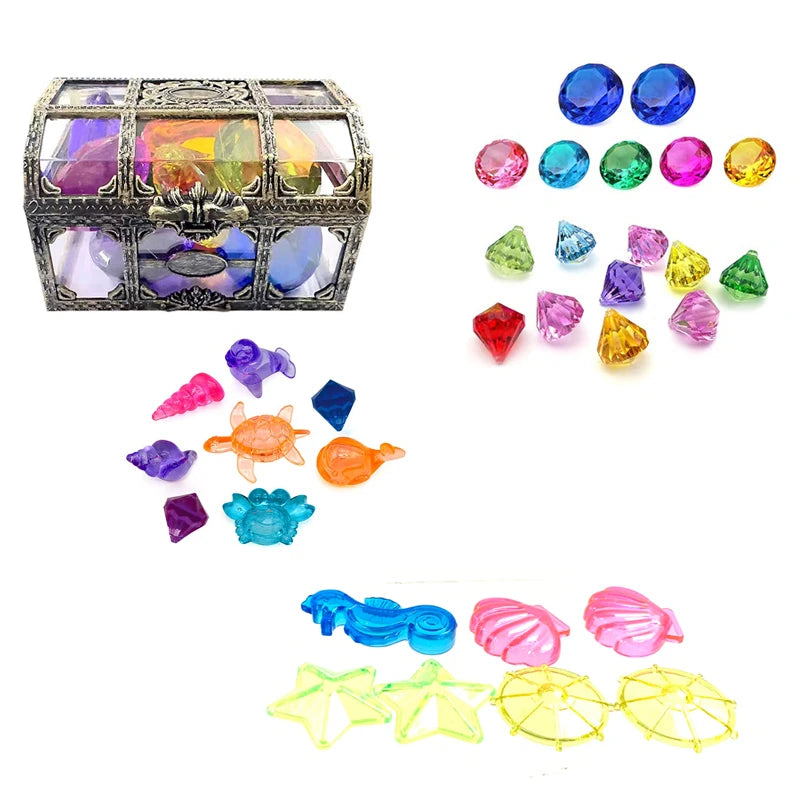 JinYing Jewel Case Submarine Hard Plastic Crystal Diamond Multicolored Diving Gem Stone Pool Toys with Treasure Box