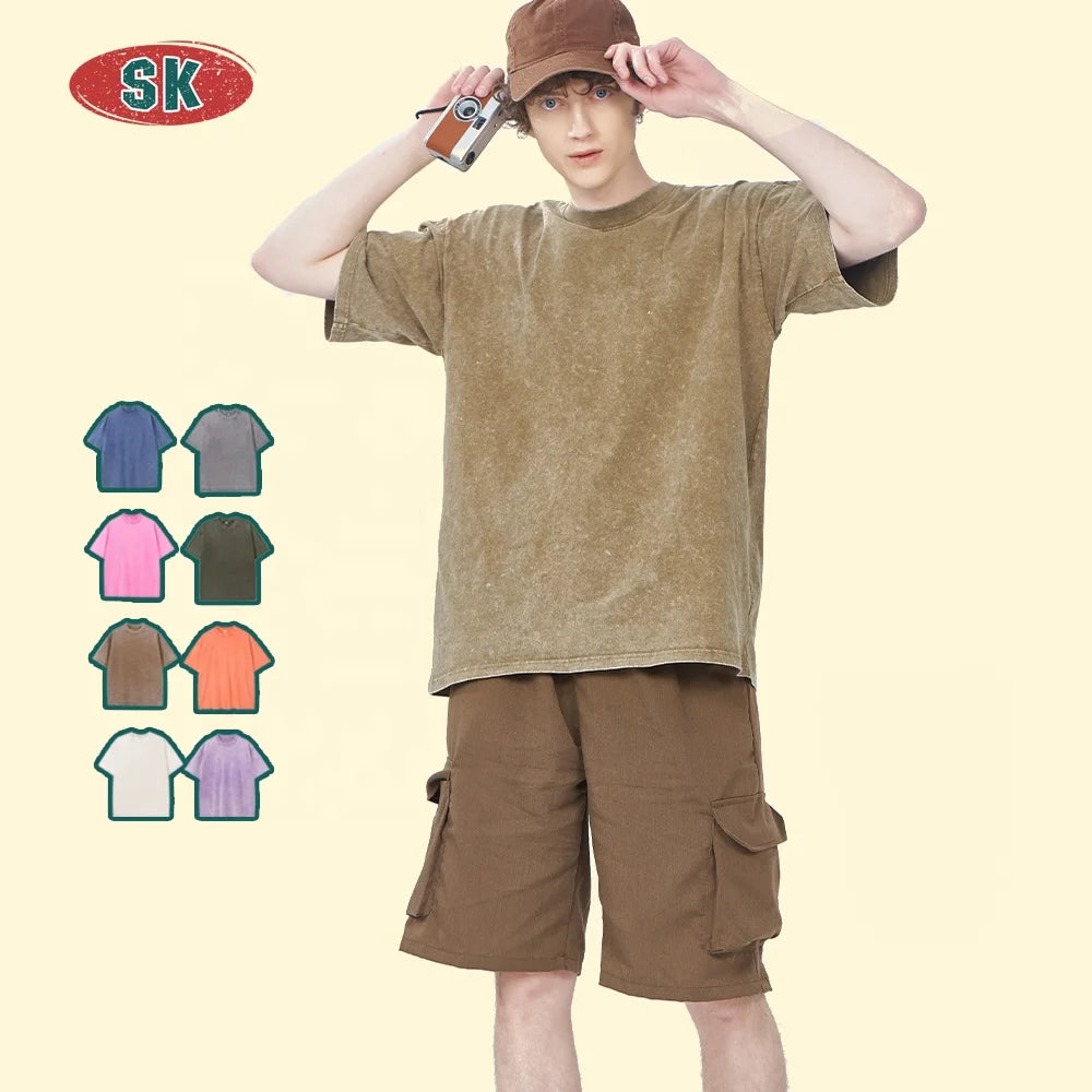 Custom Logo Plain Vintage Acide Washed T Shirt Men Soft Heavyweight Cotton Blank Oversized Mens T-Shirts