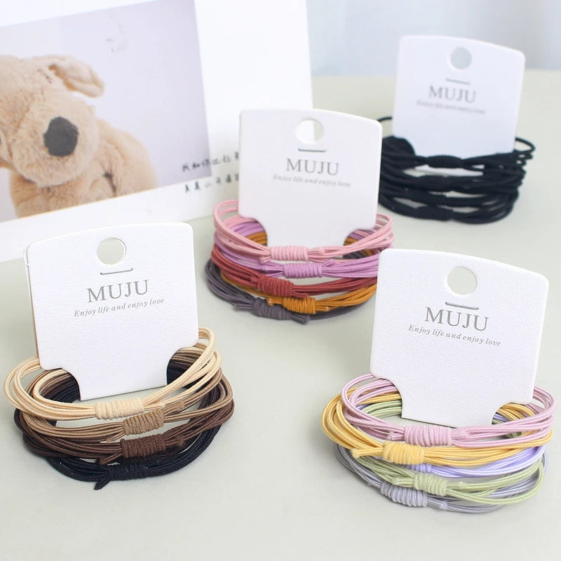Korean Version of Milk Tea Color 4-in-1 Hair Rope 5-Piece Set of Hair Ties for Women Extra Strong Hair Accessories