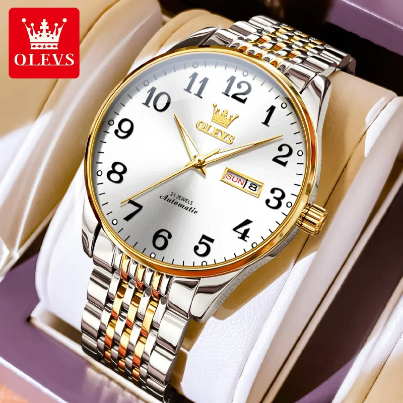 OLEVS 6666 Custom Logo Brand Private Label Wrist Luxury Luminous Stainless Steel Automatic Waterproof Mechanical Men Watch