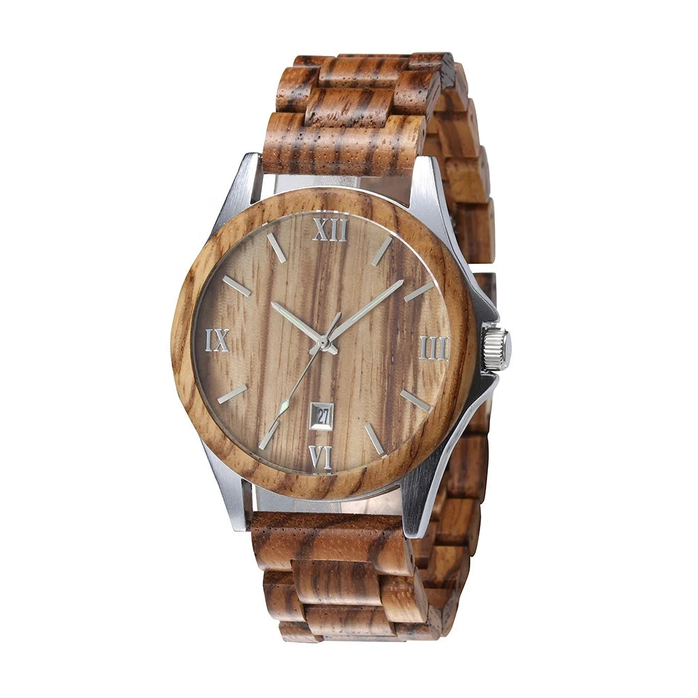 TJW Men's Sport Fashion Wooden Watch Miyota Movement 44mm Dial Pointer Display Limited Edition Charm Coin Design 3bar Water