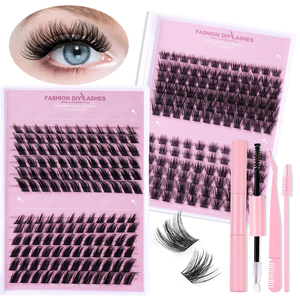Wholesale Pre-Cut 3D Faux Mink Cluster Eyelashes Kit DIY Natural Soft Handmade Cat Eye Lashes Eyelash Clusters QM Brand 12 Rows