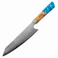8 Inch Kiritsuke Knife JDH Damascus Kitchen Knife 67 Layers Damascus Steel with Blue Resin Octagonal Wood Handle