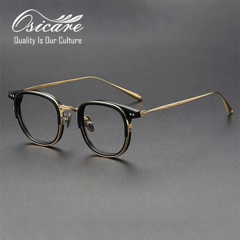 High Quality Vintage Pure Titanium IP Acetate Eyeglasses Frames Specs Engraved Temple Spectacles Men Eye Glasses Wholesale Retro