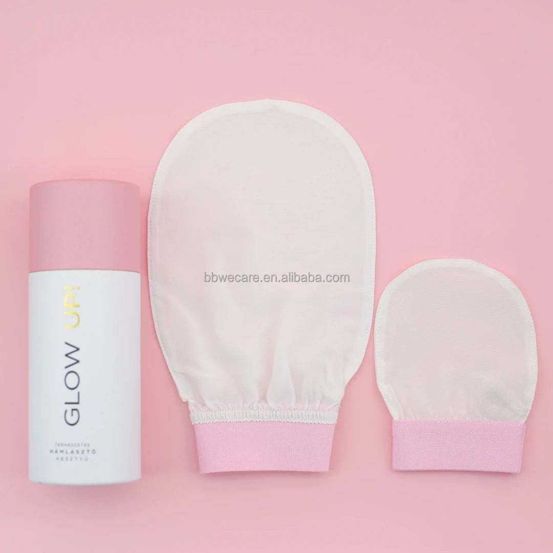 Low MOQ Face and Body Turkish Silk Exfoliating Bath Gloves With Customized Logo