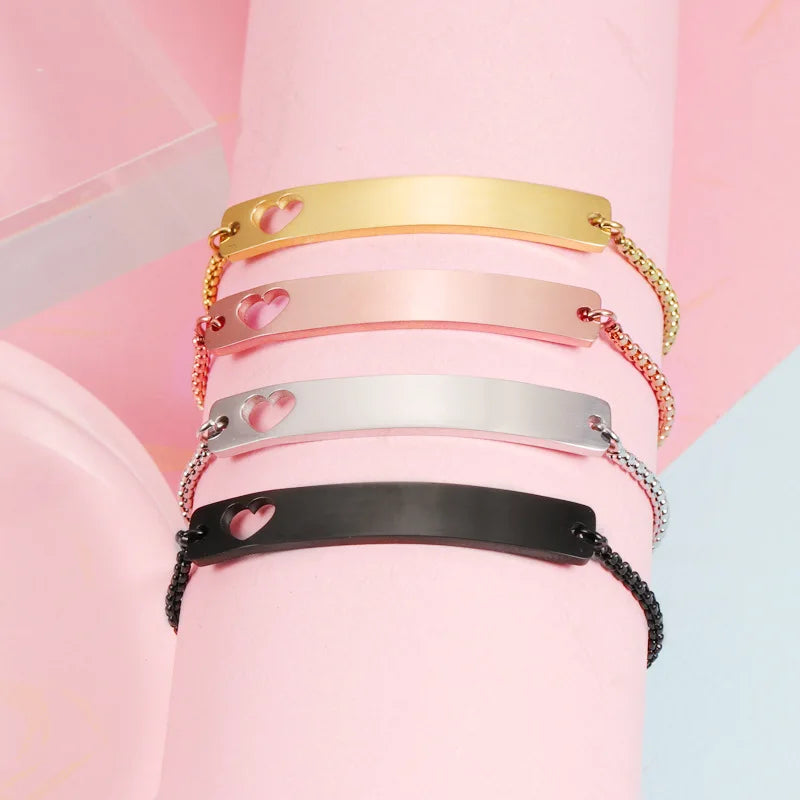 Silver Gold Mirror Polished Stainless Steel Bracelet with Butterfly Charm Bent Metal Bracelet Engraved Logo Agate Stone Inlay