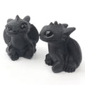 Hand Carved Crystal Stone Anime Figure Carving Black Obsidian Toothless Dragon Statue Figurine