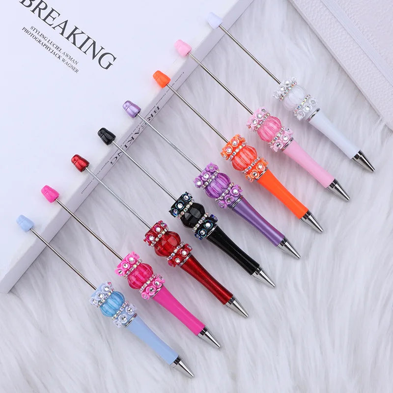 Hot Selling Glint DIY Bead Plastic Ballpoint Pen School Office Writing Supplies Stationery Wedding Gift Beaded Pens