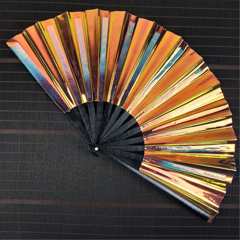 Festival Customized Kung Fu Clack Large Size Bamboo Fabric Folding Hand Fan for Events Use