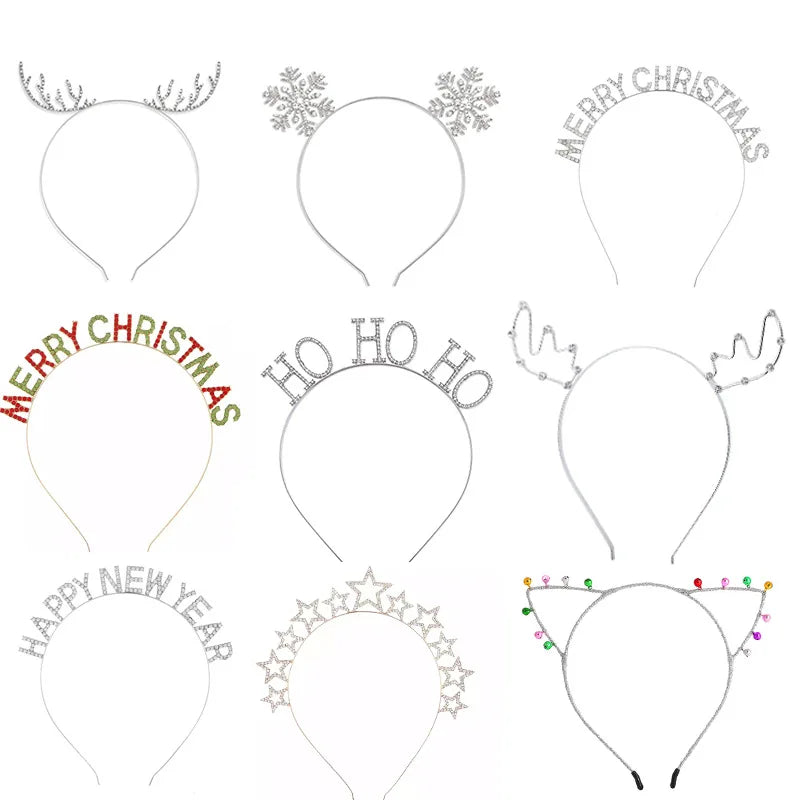 Happy New Year Rhinestone Headband Merry Christmas Diamond Metal Alloy Deer Xmas Hair Hoops Tiara Party Supplies Decor Headdress