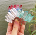 HZ HZ Hot Sale Massage Stone Electroplated Natural pink Angel Aura Rose Quartz Crystal Combs for Healing Reiki