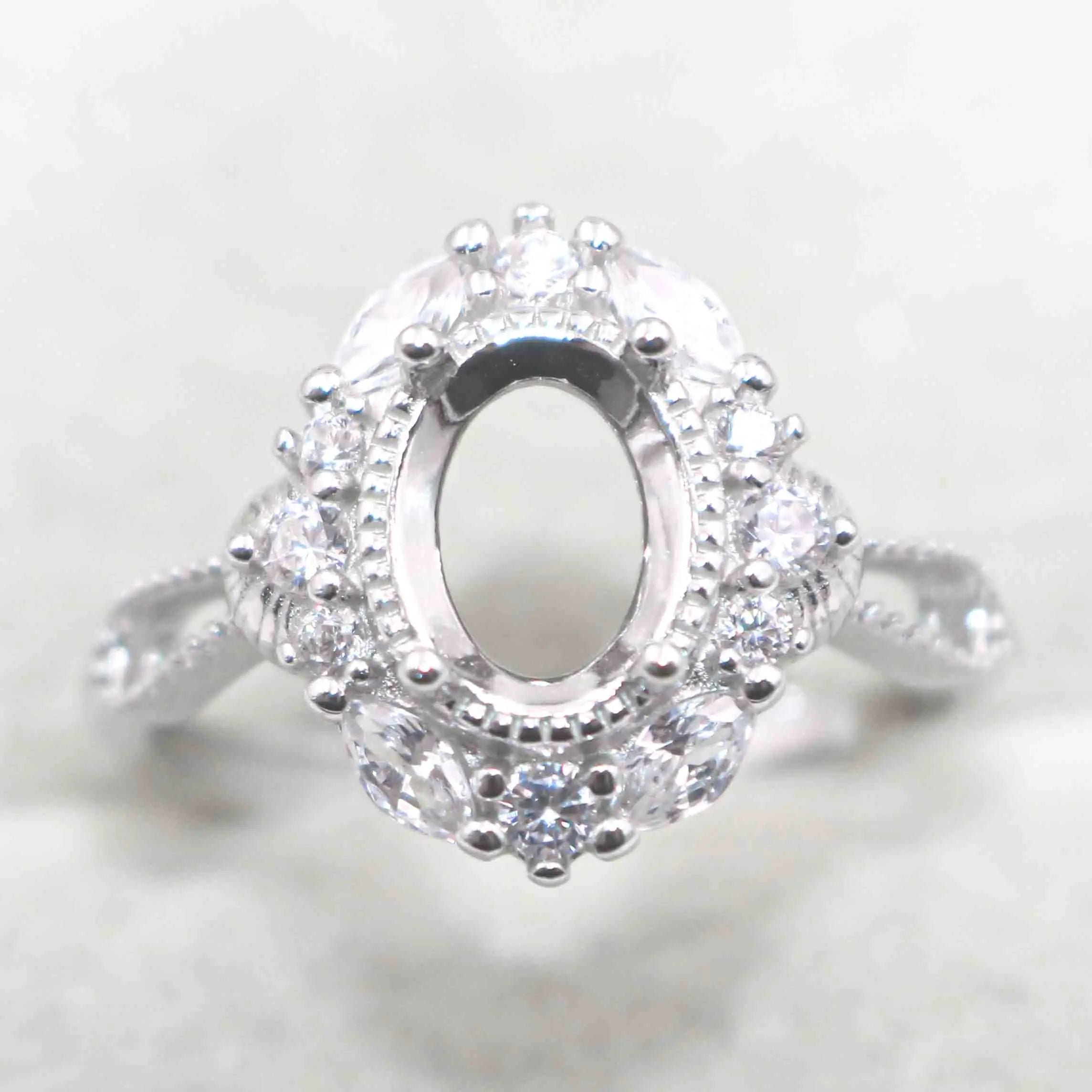 Semi Mount 6*8mm Sterling Silver Ring Empty Frame Blank Support Claw Setting S925 Base Holder Without Center Stone for DIY Inlay