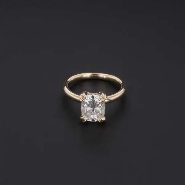 Cushion Moissanite Yellow Gold Ring Elongated Cushion Cut Moissanite 14k Ring