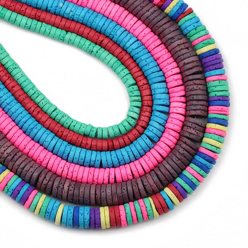 Natural Dyed Lava Heishi Beads Strand  Black Volcanic Stone Spacer for DIY Jewelry Making 2x4mm 2x6mm 2x8mm Length 15''
