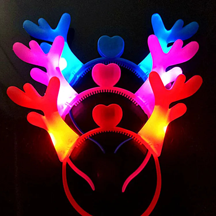 Factory Price Christmas Deer LED Light up Headband Night Market Flashing Antler Lamp Glowing Headbands Party Headwear Accessory