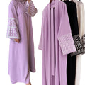 Plain Color Embroidery Pattern Cuff Crepe Fabric Moroccan Women Kaftan  Dress