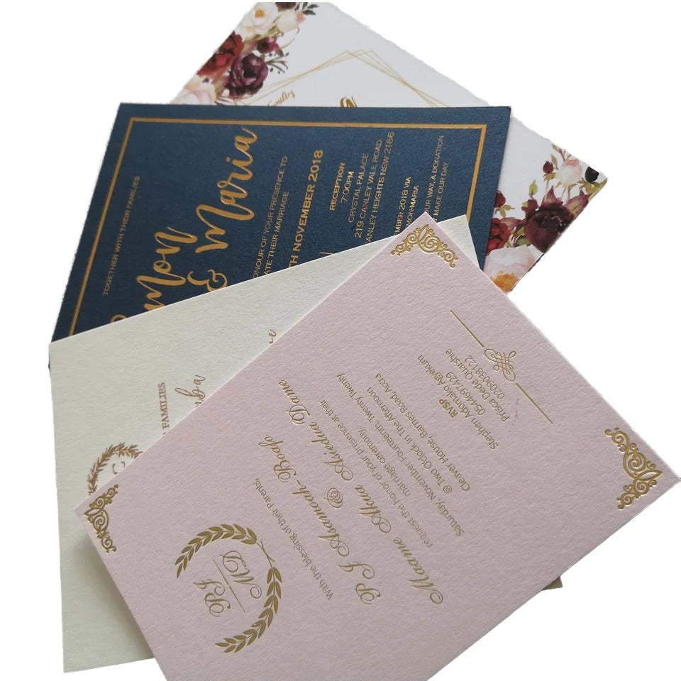 Wholesale Luxury Laser Cut Wedding Invitation Business Cards and Envelopes with Gold Foiling on Fancy Cardboard Paper