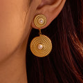 New Product Ideas Bohemian Style Jewelry Woven Hat Round Earrings Fashion Stainless Steel Pearl Earrings