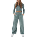 New Stylish Custom Logo Tracksuit Women Velour Cropped Hoodies and Jogging Wide Legs Pants Set Fashion Lady Velvet Tracksuits
