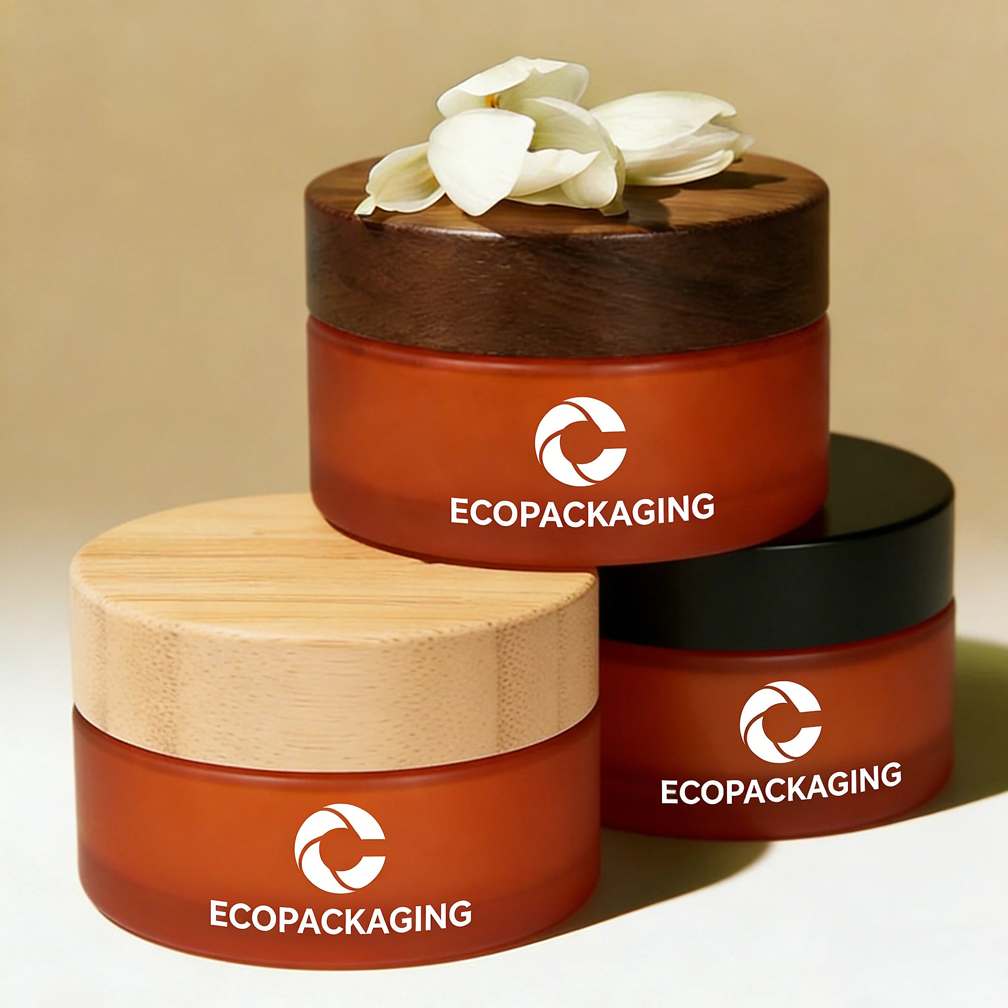 Cosmetic Face Cream 1oz 30ml 50ml 100ml Frosted Amber Glass Jars with Bamboo Wood Lids for Body Butter Packaging N888