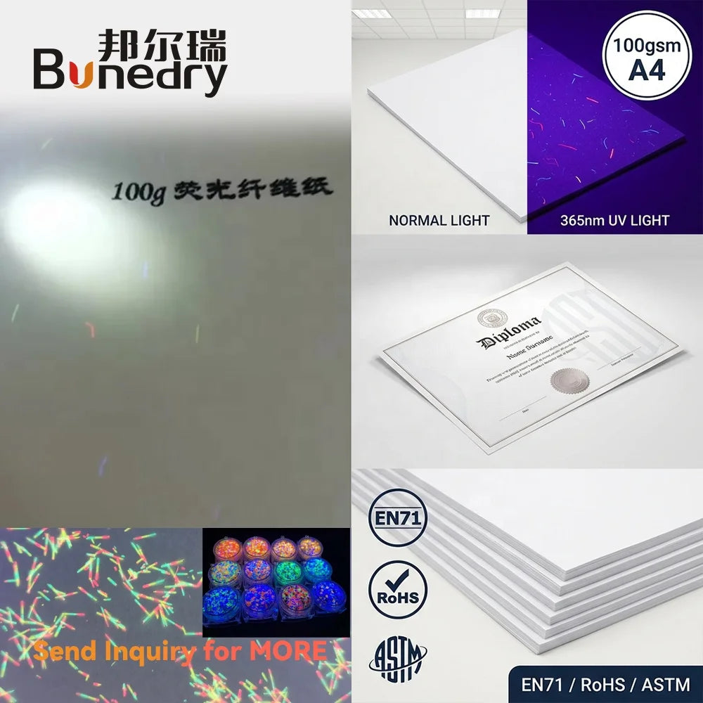 UV Fluorescent Fiber Security Paper 100gsm Virgin Pulp Single Side PVC Coating for Certificate Financial Document Label