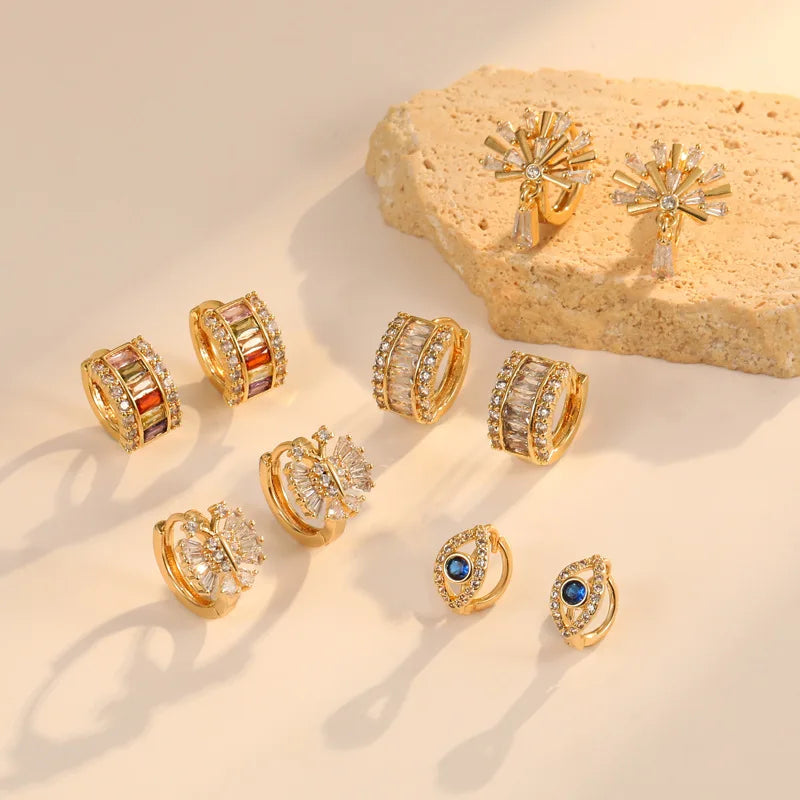 Multi Shape Brass 14K Gold Plated Fashion Sow Shape Evil Eye Ear Buckles Earring for Woman Jewelry Hoop Earrings