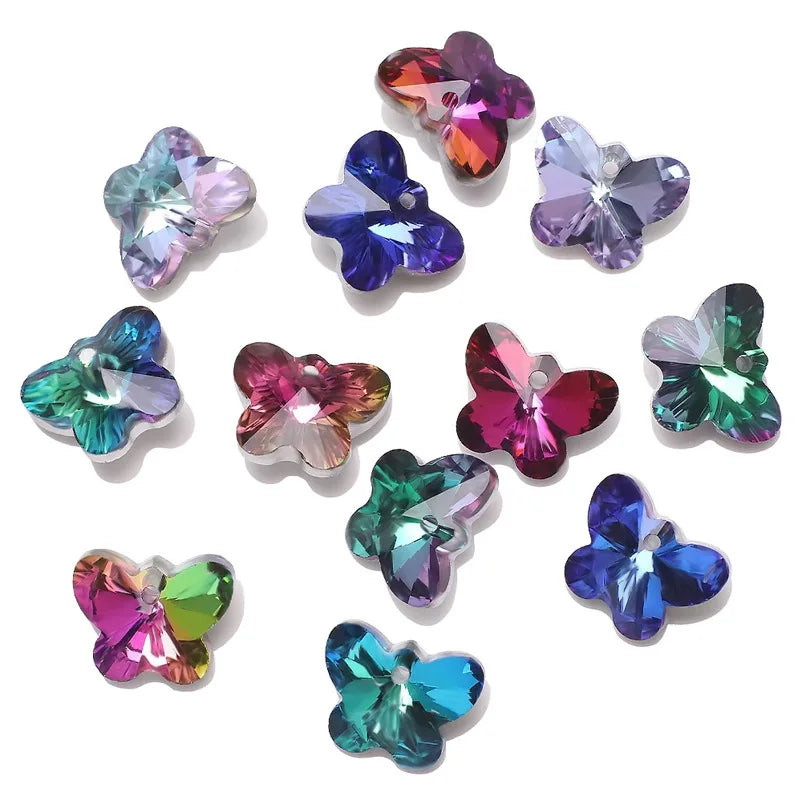 10mm 14mm 18mm Butterfly Crystal Beads DIY Bracelet Necklace Material Colorful Butterfly Pendant Glass Beads for Jewelry Making
