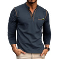 2025 New Wholesale Retro Long Sleeve Cropped Fit T-Shirt Button Solid Color Men's Polo T-Shirt