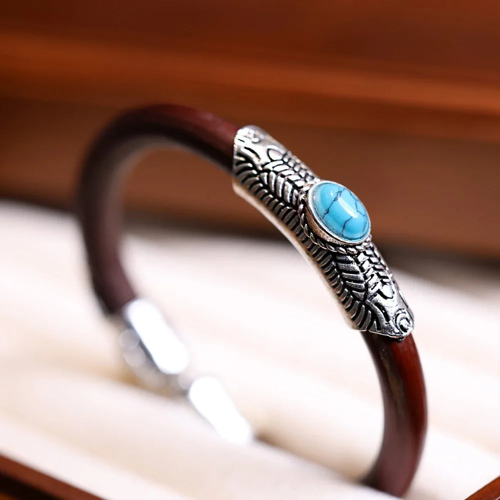 Fashion Novelty Unisex Circles Rings Gemstone Bangle Stacked Wide Wood Bamboo Root Rattan Bangle Bracelet Couples Men and Women