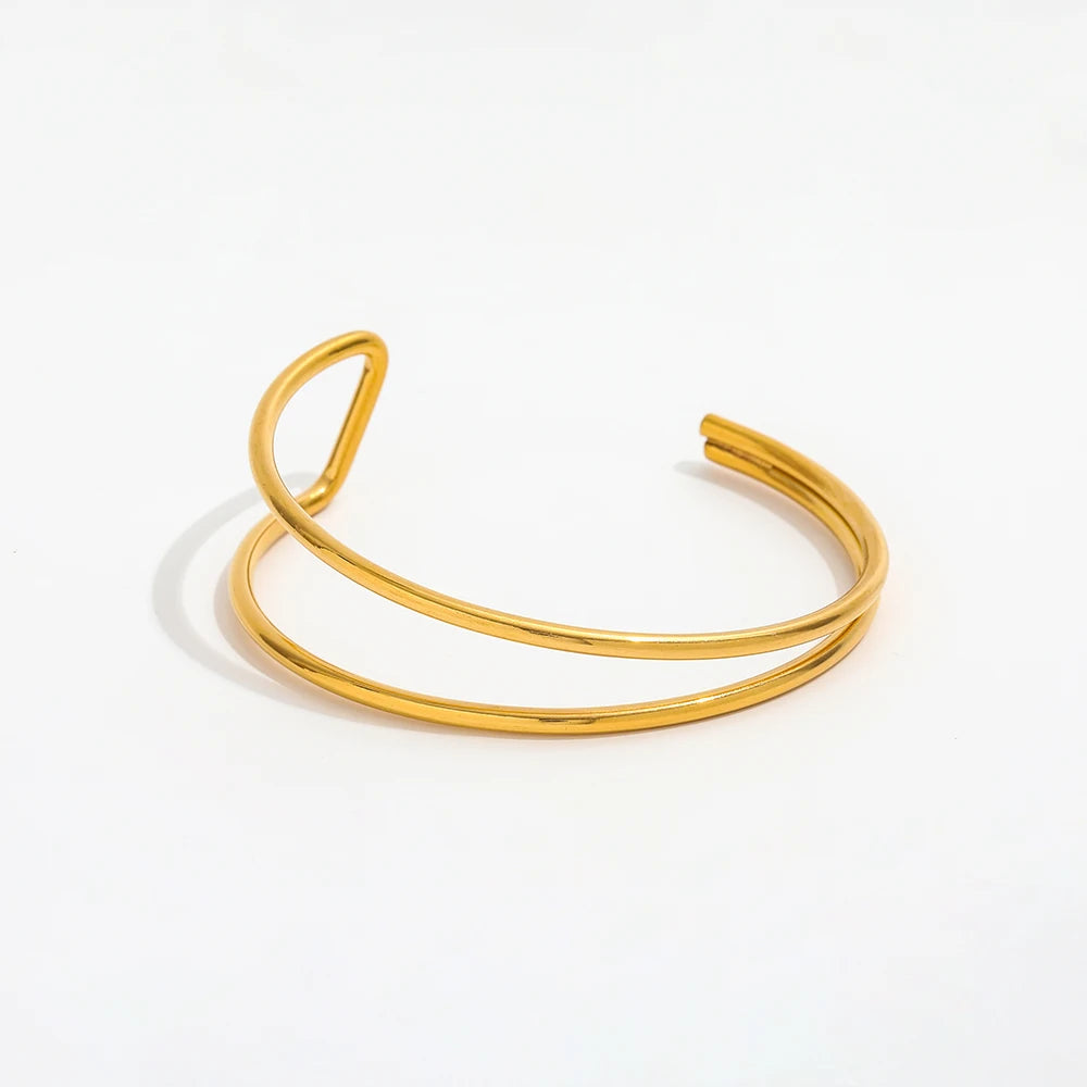 High End 18k Gold Plated Fashion Jewelry Linellae Double-layer Cuff Bracelet Bangle Bracelet Stainless Steel Jewelry