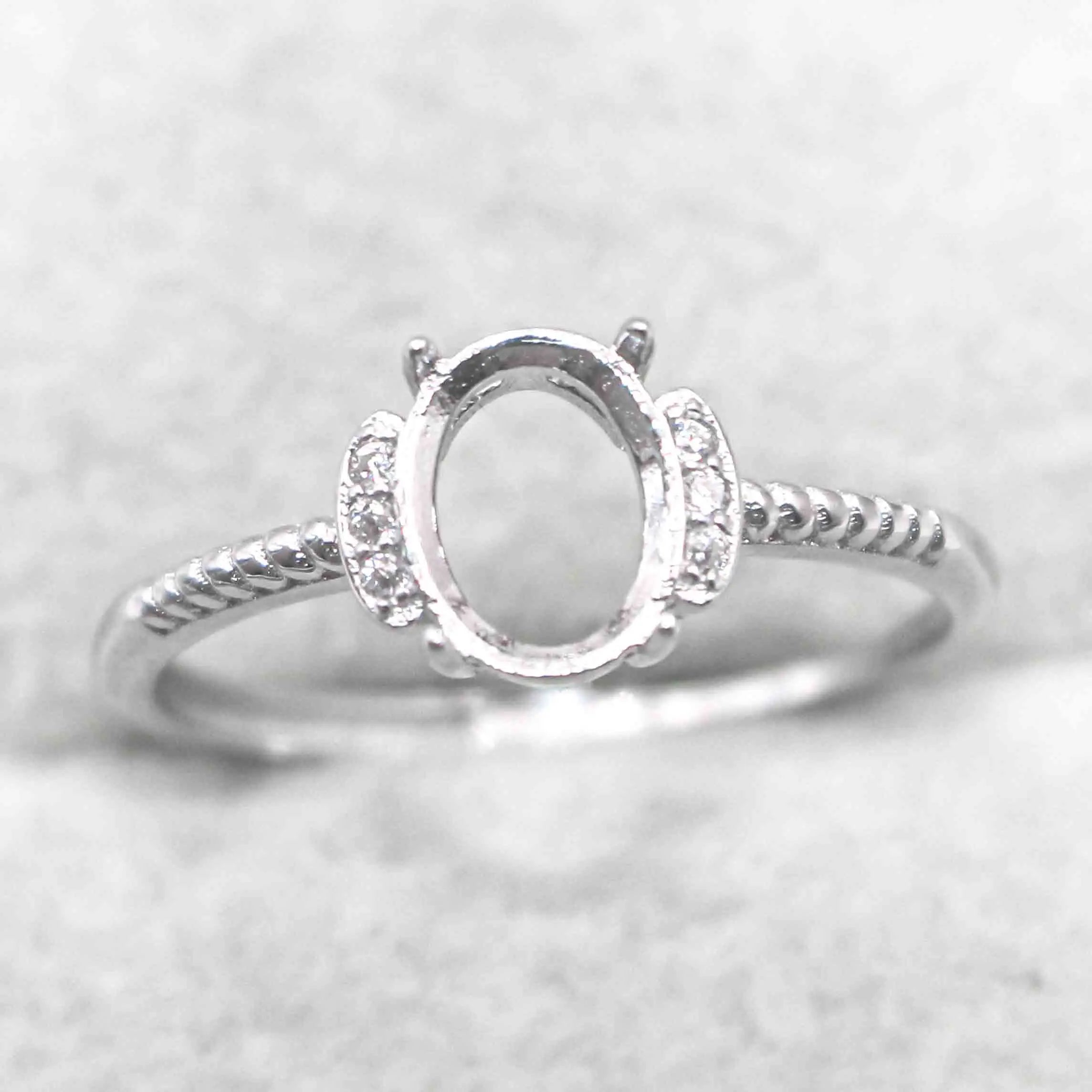 Sterling Silver 5*7/6*8/7*9/8*10mm Semi Mount Ring Empty Frame Blank Claws Setting S925 Base Without Center Stone for DIY Inlay