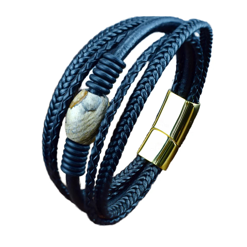 2021 New Product Personalized Men's Braided Genuine Leather Wrap Bracelet Fashion Style