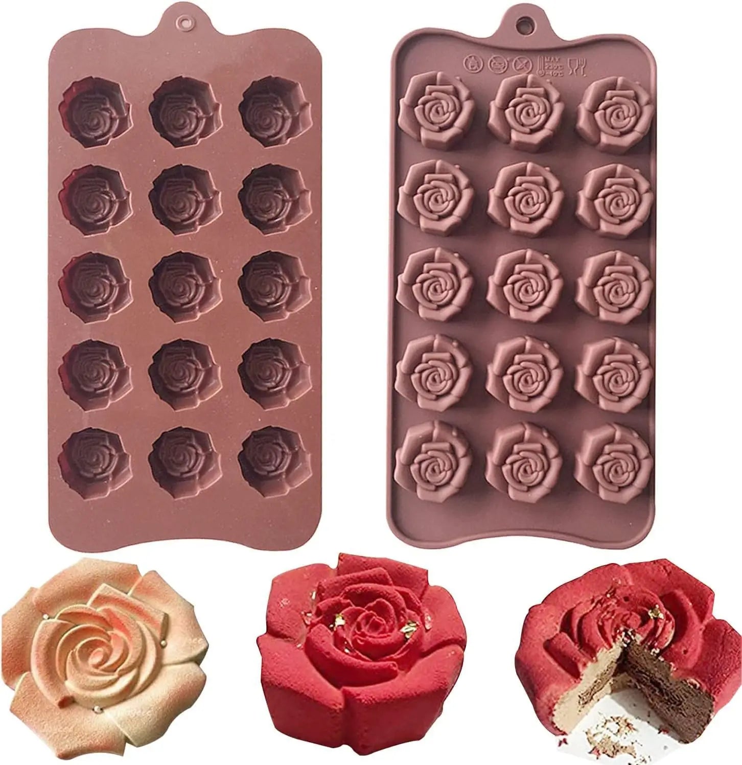 Wholesale 15 Cavity 3D Rose Chocolate Mold Silicone Handmade  Soap Jelly Mousse Silicone Molds