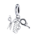 Fashion 925 Sterling Silver Scissors Comb Mirror Beauty Tools Cooking Utensils Set Fork Pan Charm Pendant for Bracelet SCC1887