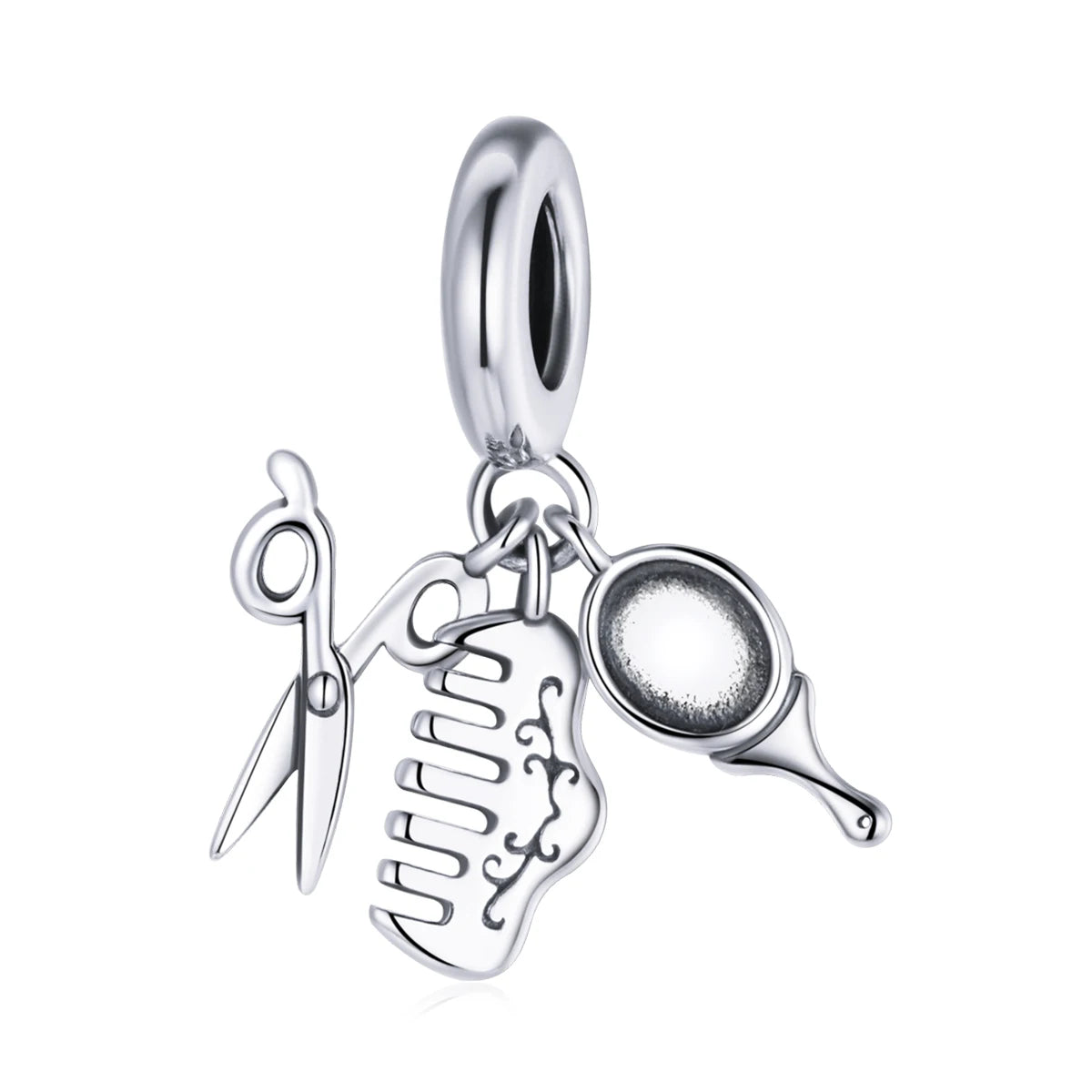Fashion 925 Sterling Silver Scissors Comb Mirror Beauty Tools Cooking Utensils Set Fork Pan Charm Pendant for Bracelet SCC1887