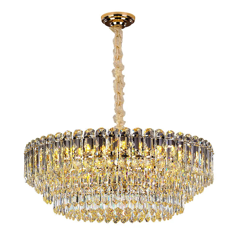Large Round Metal Gold Pendant Light Indoor Hanging Modern Luxury K9 Crystal Chandelier for Living Room